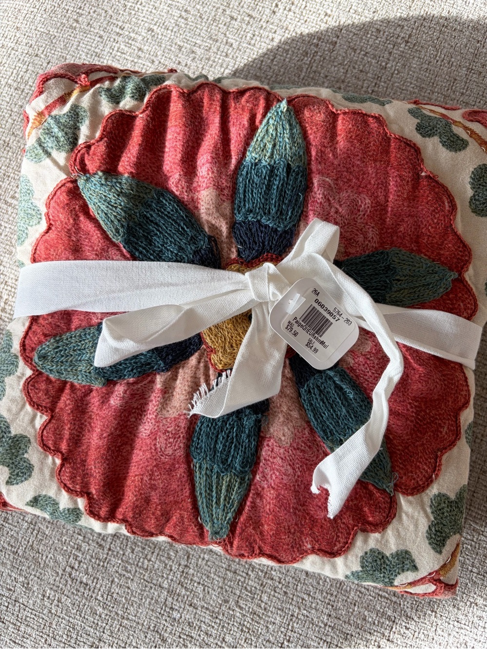 NWT Pottery Barn Paige Suzani Embroidered Pillow Cover 26x26 Floral Boho